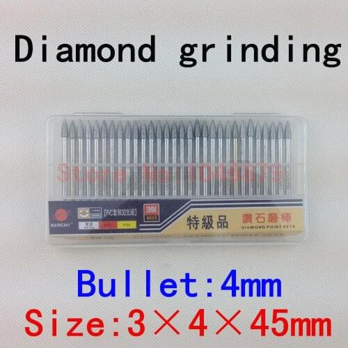30 / box,Diamond grinding, grinding needles, grinding rods, ground rods. Bullet: 3*4*45mm