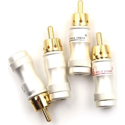 4pcs/lot Male Audio Video Connector Gold Adapter For Cable DIY gold snake RCA Plug HIFI Goldplated Audio Cable RCA