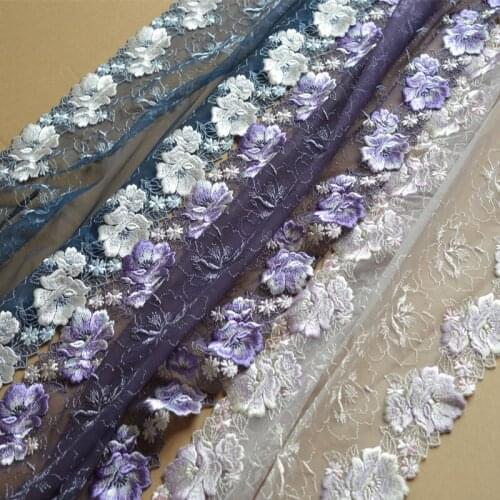 5Meters Purple Blue Bilateral Polyester Lace Trim Rose Flower Fabric DIY Clothing Skirt Edge Garment Material 30cm Width 2021
