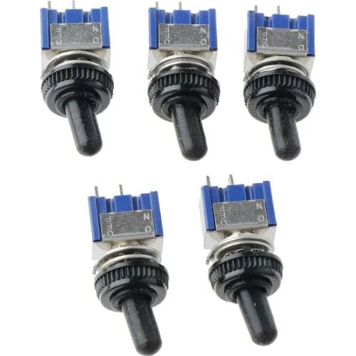 5Pcs On/Off Mini Small Toggle Switch + Waterproof Cover 2P Blue