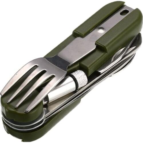 9 in1 Outdoor Tableware Folding Fork Spoon Stainless Steel Multi-function Corkscrew Camping Hiking Travel Picnic Accessories