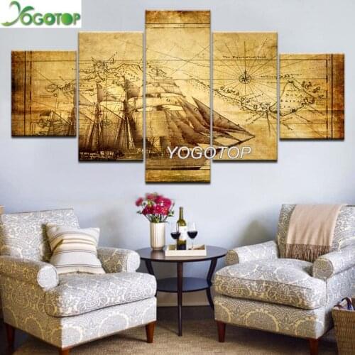 DIY Diamond Painting 5 Panel Ancient Nautical Maps Of Navigation 5D Full Drill mosaic Diamond Embroidery Handcraft Kit ML1008
