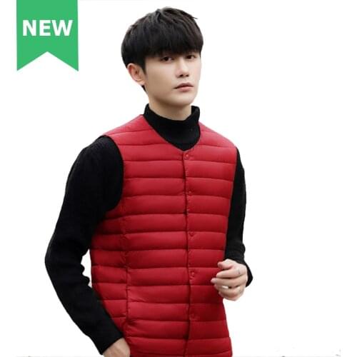 Man Sleeveless V Neck Vest Winter Warm 90% Duck Down Cotton Padded Jacket Male Veats Waistcoat Warm O Neck Liner