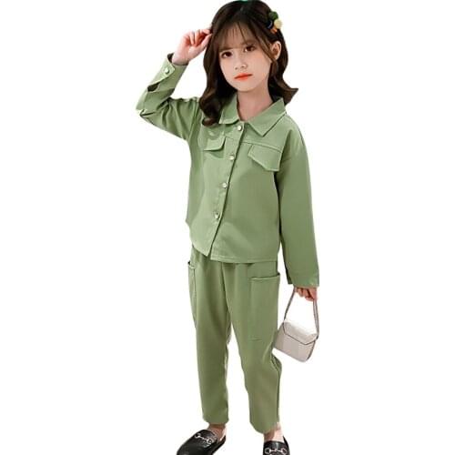 Kids Clothes Solid Blouse + Pants Girl Clothes Casual Style Girls Sets Spring Autumn Kids Tracksuit 6 8 10 12 14