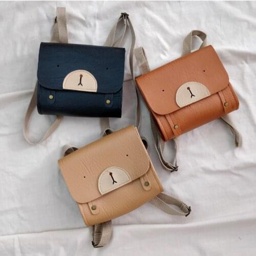 Kids School Bag PU Leather Bear Backpack New Summer Children Wooden Cartoon Animal Pattern Boys Girl Cute Vacation Messenger Bag