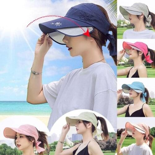 Summer Sun Hat Visor Caps Female Scalable Brim Empty Top Baseball Cap Retractable UV Protection Beach Sun Visor Hats For Women