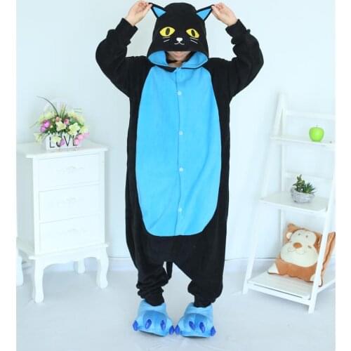Kigurumi Midnight Cat Onesies Sleepsuit Adults Cartoon Men Women Black Cat Onesies Pajamas Cosplay Costumes pijama masculino