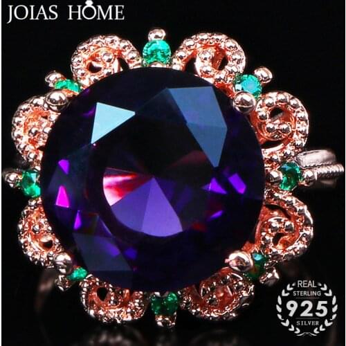 JoiasHome 925 Sterling Silver Rings For Women With Round Shape Amethyst Stone Wedding Gifts For Women Size 6-10 Wholesale