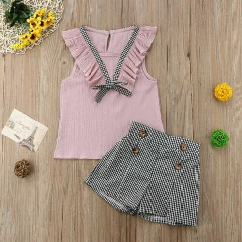 2PCS Kids Baby Girls Outfits Summer Sleeveless T-shirt Tops+Shorts Clothes Set