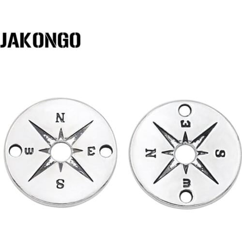 JAKONGO Antique Silver Plated Round Compass Connectors for Making Bracelet Handmaded DIY Jewelry Accessories 20mm*20mm 8pcs/lot