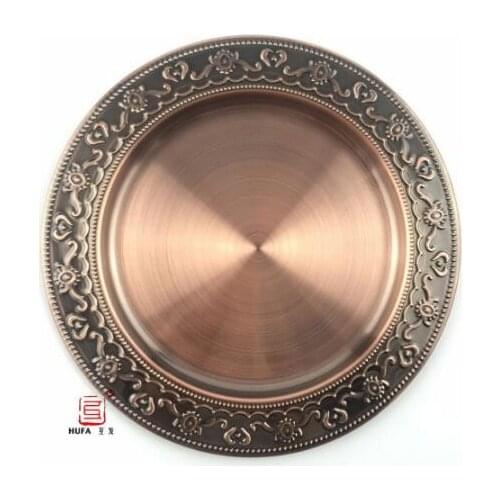 30cm,35cm, 40cm Stainless Steel Metal Plate Bronze Round Dish Plate/cooper/bronze Metal Serving Tray charger plate