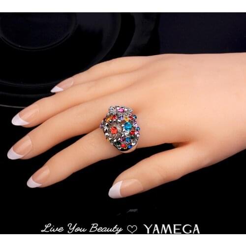 Fashion Metal Big Ladies Ring Jewelry Statement Boho Party Gifts Bling Bling Colorful Czech Rhinestone Rings For Women Girls