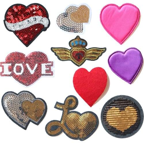 Cartoon Decorative Patch Love Heart Shape Sequins icon Embroidered Applique Patches For DIY Iron on Badges Stickers on backpack