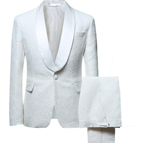 White Ivory Shawl Collar Mens Suits 2 Pieces Slim Fit Suit Mens Groom Jacket Tuxedos for Wedding Dress Evening(Blazer+Pants+Tie)