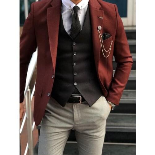 Custom Made Mens Suit 2020 Vintage 2 Buttons Formal Best Man Suits Groom Wear Tweed Tuxedos 3 Pieces Suits (Jacket+Pants+vest)