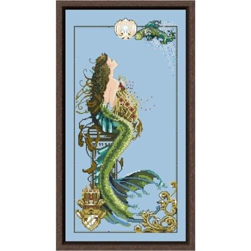 Mermaid of Atlantis cross stitch kit aida fabric 18ct 14ct 11ct sky blue canvas cotton silk thread beads embroidery craft set