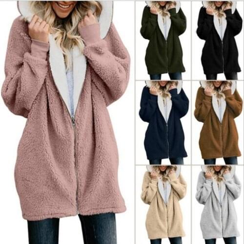 2021 womens autumn and winter new hooded zipper cardigan Plush jacket Plush sweater Plush clothes