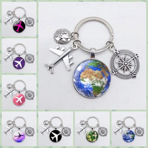 New Travel Around The World Globe Keychain Earth Plane Compass Pendant Key Chain with Deliberate Keychain Best Keychain Gift