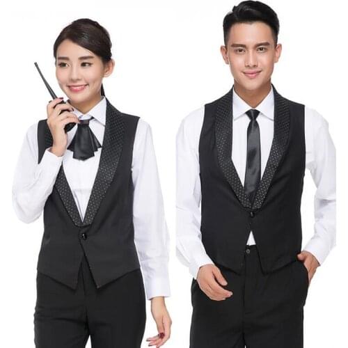 Hotel Staff Waitress Workwear KTV Catering Dining Restaurant Uniform Vest Cafe Fast Food Shop Waiter Male Black Overalls H2406
