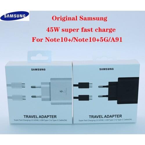 Original Samsung Fast Charger 45W Quick Adapter Type C Cable for Samsung GALAXY Note 10 20 S20 Plus S20 Ultra S21 A71 A80 A91
