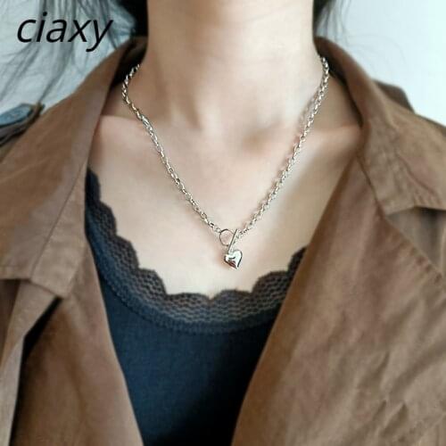 CIAXY 925 Sterling Silver Peach Heart Necklace for Women Romantic Pendant Chokers Necklaces Temperament Party Gift Jewelry