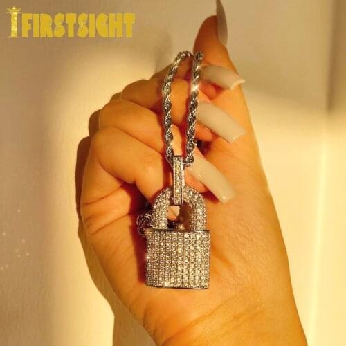 New Iced Out Bling Cubic Zircon 5A CZ Lock Pendant Necklace Silver Color 5MM Tennis Chain Necklace Men Women Hip Hop Jewelry