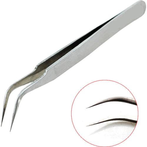Stainless Steel Anti-acid Fine Tip Curved Dull Polish Tweezers Forceps Tool