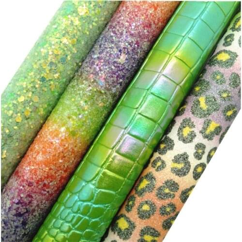 Halloween Rainbow Glitter leather, Leopard Printed Fine Glitter Fabric, Crocodile Faux Leather Sheets For Bows DIY 21x29CM KM782