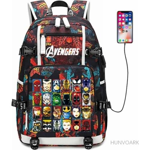 The Avengers Laptop Backpack Women Men USB Charging Travel Backpack The Avengers Rucksack Male School Bag Capacity Mochilas