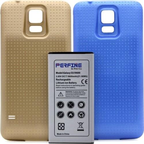 S5 Extended Battery 5600mAh 3.85V Extra Battery For Samsung Galaxy S5 i9600 G900 Replacement NFC Battery+2 Cover Cases Blue-Gold