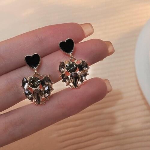Crystal Heart Shape Dangle Earrings For Women 2021 New Fashion Luxury Rhinestone Alloy Metal Earrings Party Wedding Gift Jewelry