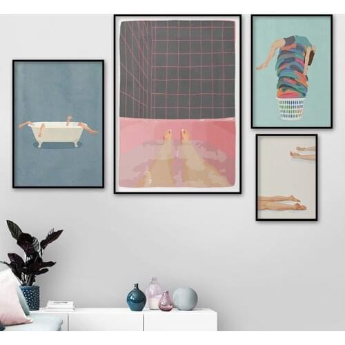 Nordic Poster Swimming Pool Party Bathtub Girl Abstract Wall Art Print Canvas Painting Decorative Pictures Bathroom Toilet Decor