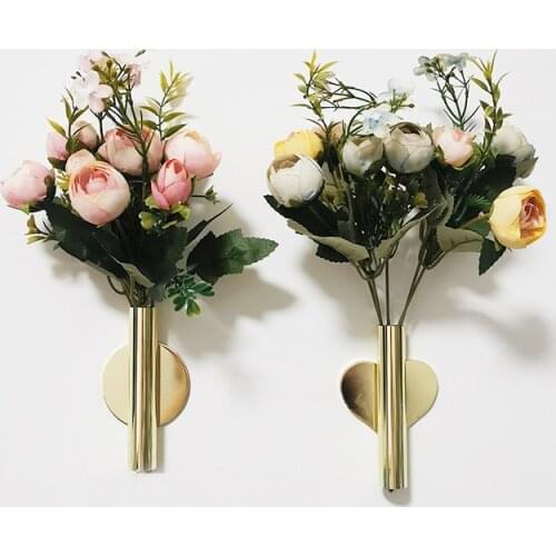 Modern Iron Golden Home Decoration Accessories Ornament Home Decor artificial flower Hanging Plant metal gold Vase Wall