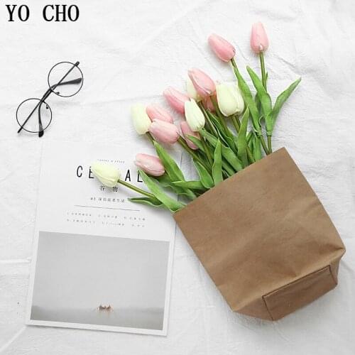 YO CHO 31pcs PU Artificial Tulips Flowers Wedding Decor Artificial Bride Bouquet Family Party Decoration Real Touch Latex Flower