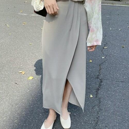 Korean Style Women A Line Pleated Skirt High Waist Draped Chiffon Slit Skirt Sexy Office Wear Split Skirts Hot Casual Streetwear