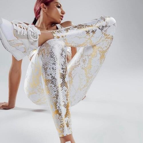 Metallic Snake High Rise Leggings Women New arrival Fitness Workout Sports Running Pants Elastic Sexy Push Up Gym Wear