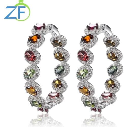GZ ZONGFA Luxury Female Natural Tourmaline Women 925 Sterling Silver Wedding Earrings