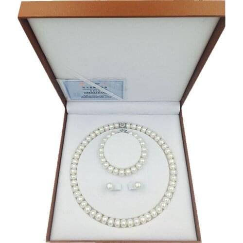 Sinya freshwater pearls bead necklace earring bracelet jewelry Set 18inch length necklace pearl dia 9-10mm hot sale for women