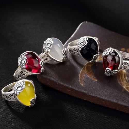 Anel Feminino Rushed Women Carnelian 2018 New S990 Peony Ruyi Pomegranate Corundum Wholesale For Women Shedding Sterling Ring