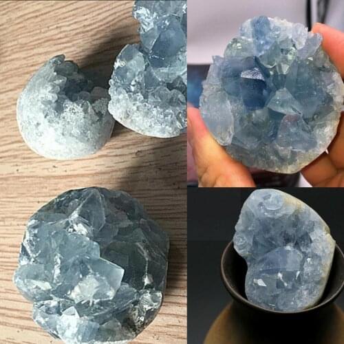 1Pc Natural Blue Crystal Cave Quartz Celestite Crystal Crystal Healing Specimen Blue Cluster Cave 50/100g Specimen O1G9