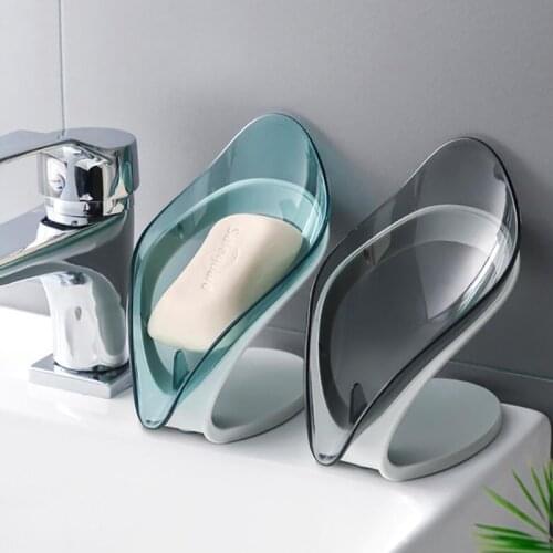 1Pc Creative Leaf-shaped Bathroom Drain Soap Dish Transparent Sink Drying Stand Tray Kitchen Storage Box