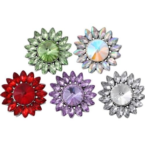 10pcs/lot Hot Sale 18MM Snap Jewelry Rhinestone Flower Snap Buttons fit 18mm 20mm Snap Bracelet Bangle For Women Jewelry
