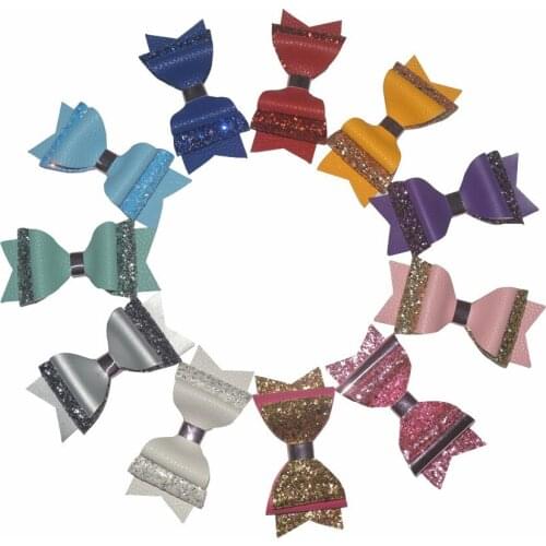 12 Colors 10x5cm 2018 New PU Leather Hair bow Kids Child Girl Hair Leather Glitter Bows Without Clip 60pcs/lot