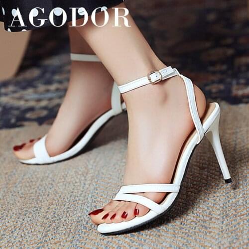 AGODOR Ankle Strap Sandals Woman Shoes Extreme High Heels Narrow Bnad Stiletto Heel Sandals Buckle Female Footwear Green Size 48