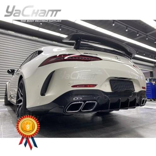 Car-Styling Carbon Fiber/Fiber Glass Rear Bumper Under Lip Fit For 2019-2020 MB AMG GT63S 4D Coupe OEM Style Rear Diffuser