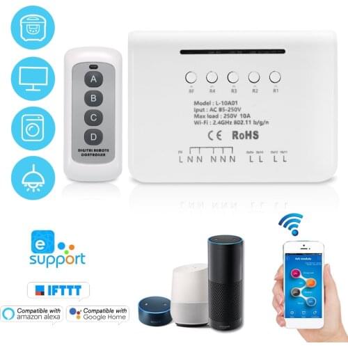 EWeLink 4CH WIFI Switch Module RF 433MHz 4 Gang Wireless Smart Switch 4 Button Remote Control Smart Home for Alexa Google Home
