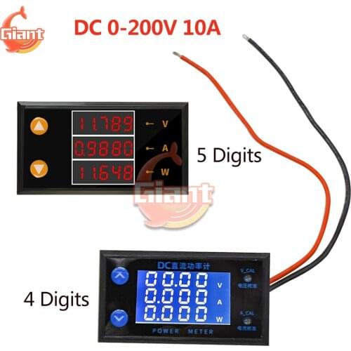 DC 0-200V 10A LCD Digital Voltmeter Ammeter Wattmeter Voltage Current Power Meter Volt Instrument Tool 4/5 Digit DC 5V 12V DIY