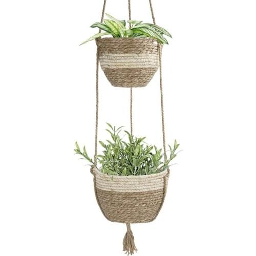 Double Layer Plant Basket Hanger Flower Hanging Pot Holder Hanging Home Balcony Countyard Garden Wall Decoration