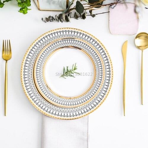 European Glass Pearl Gold Inlay Dishes Steak Plate Salad Dishes Wedding Party Event Decoration Tableware Gift