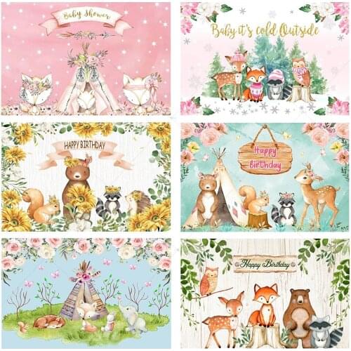 Jungle Forest Wild Animal Safari Party Newborn Baby Shower Happy Birthday Backdrop Photography Background Pink Flower Decoration